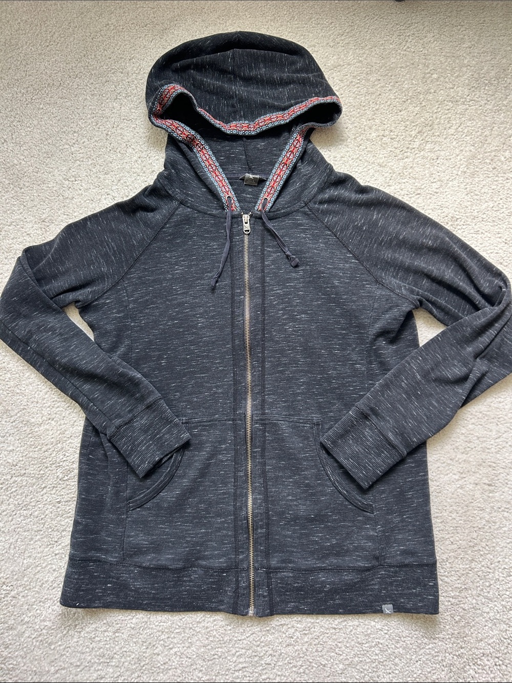 Eddie Bauer Black Heather Zip Hoodie with Contrast Trim, Size L